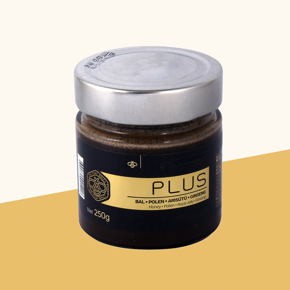 Bal, polen, arısütü ve ginseng içerikli, 250g cam kavanoz.