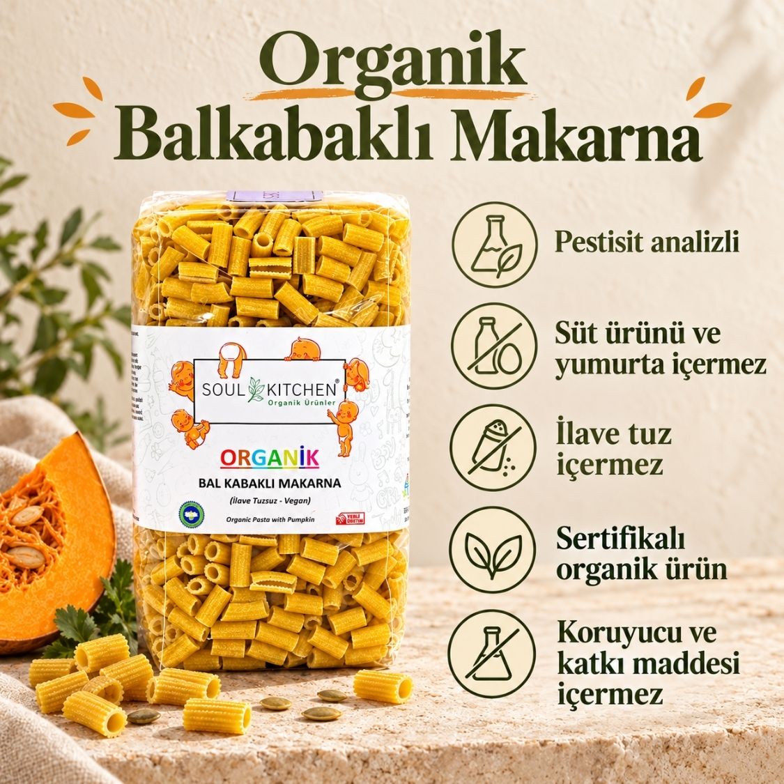 Organik Bal Kabaklı Makarna