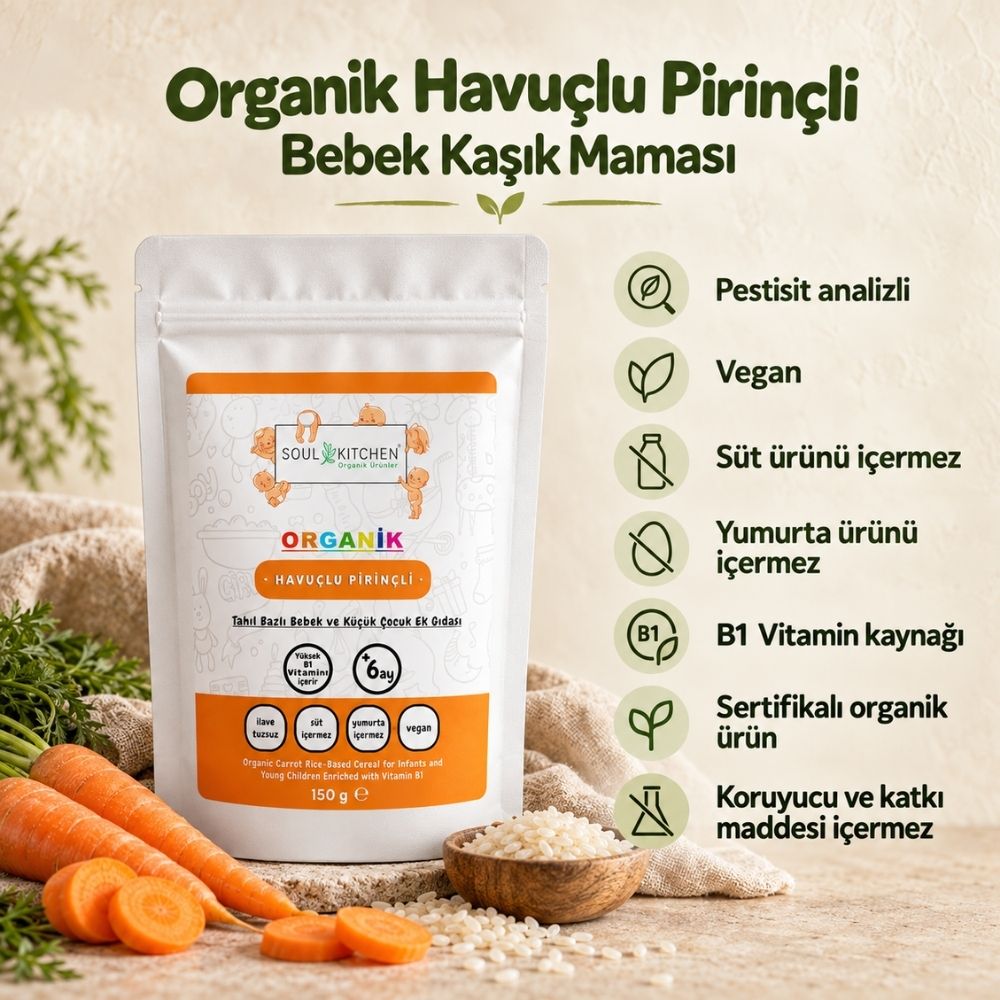 Organik Havuçlu Pirinçli Bebek Kaşık Maması 150 g