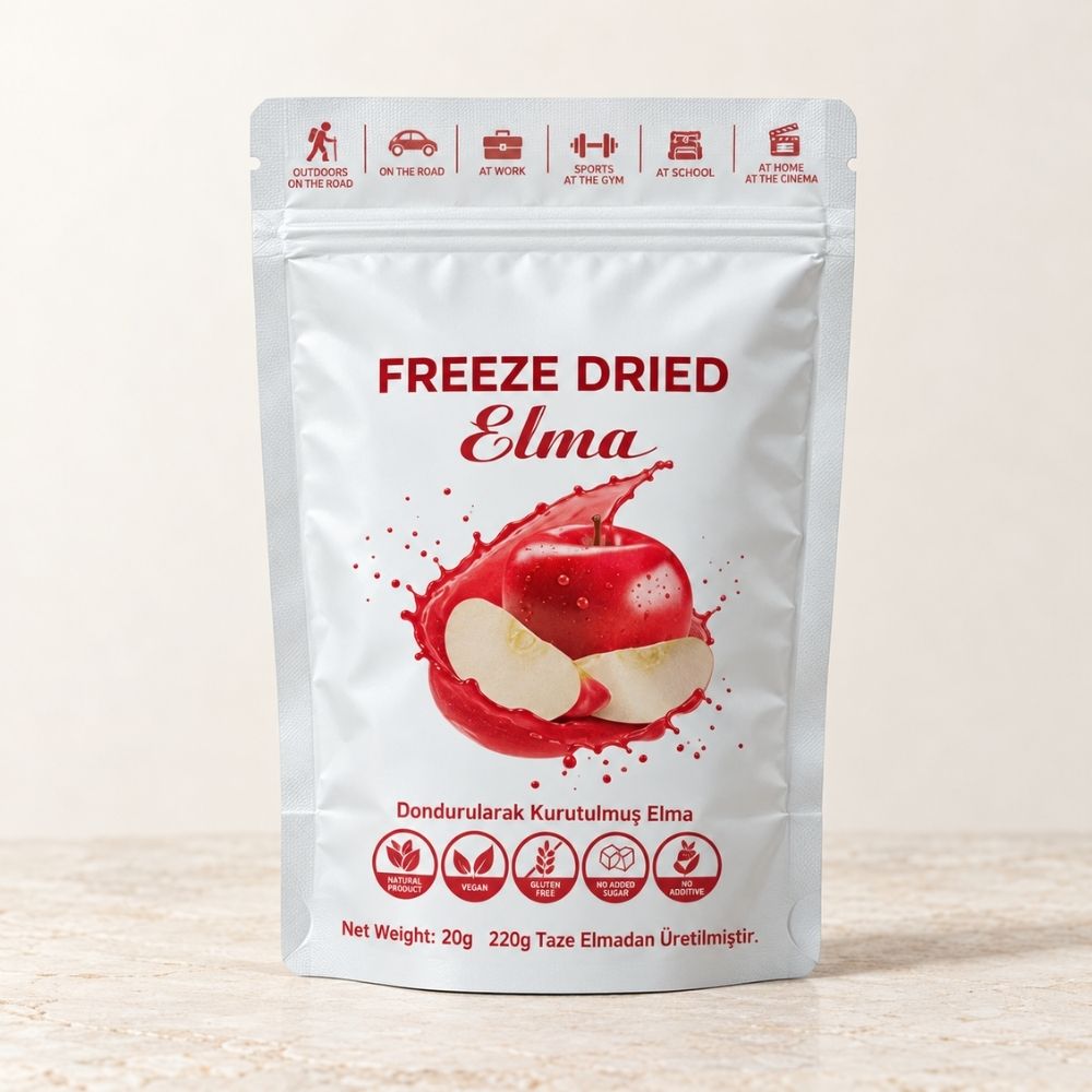 Dondurularak kurutulmuş elma 20 g freeze dry meyve paketi