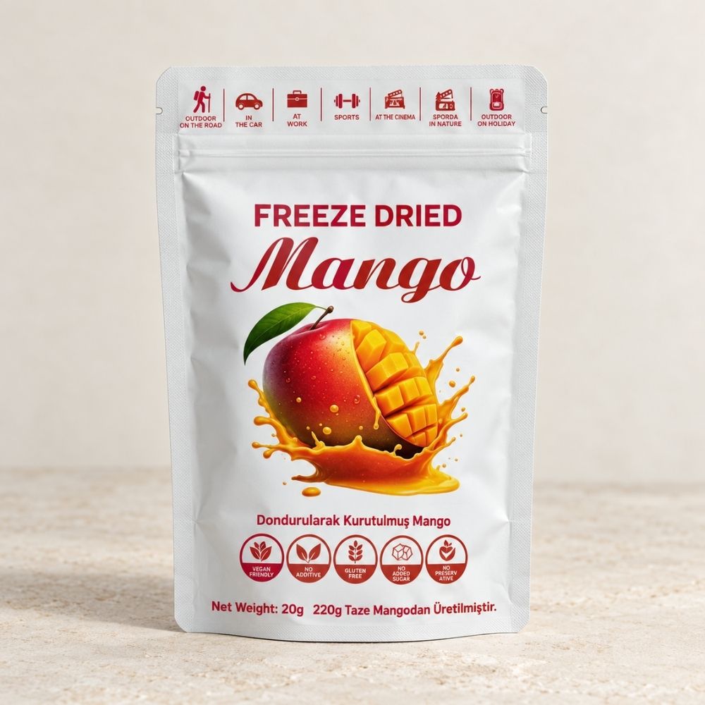 Dondurularak kurutulmuş mango dilimleri 20 g freeze dry meyve paketi