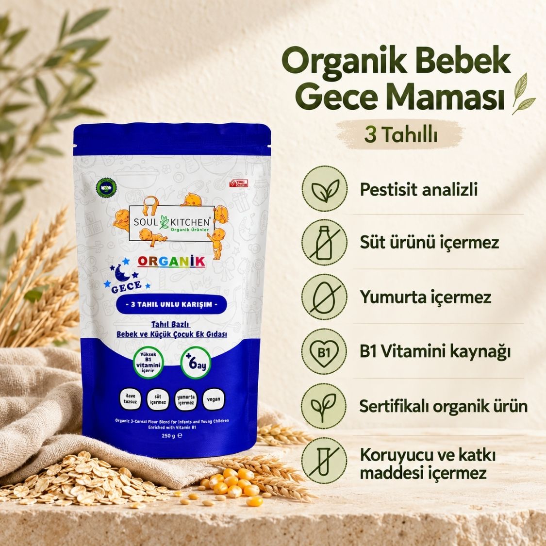 Organik 3 Tahıllı Bebek Gece Maması 250 g